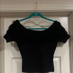 Off-the-Shoulder Black Ruffle Crop Top
